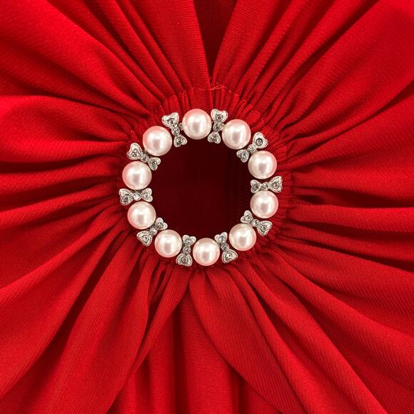 MAC DUGGAL Dress Size 14 Evening Gown Red NEW Gathered Pearl Deep V Keyhole - Picture 4 of 8